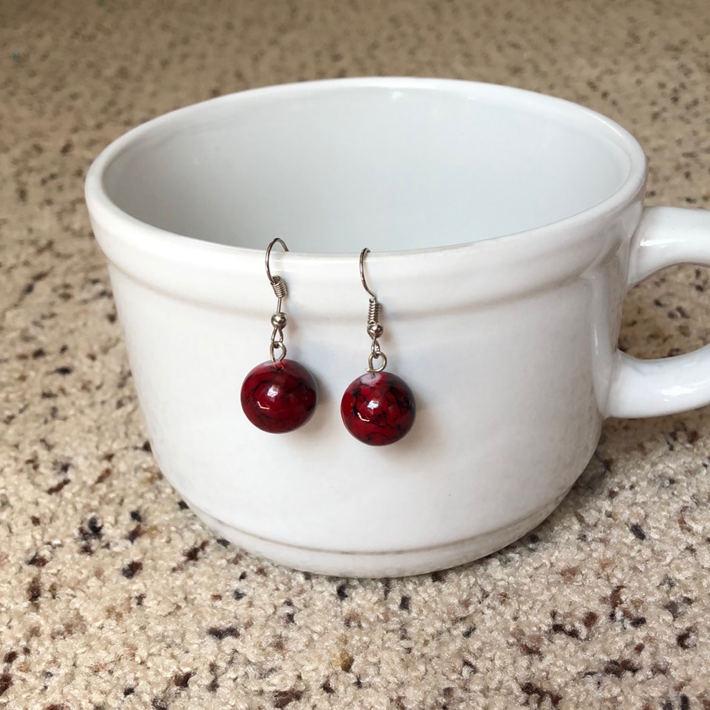 Beautiful Deep Red Dangle Silver Hook Earrings 6$